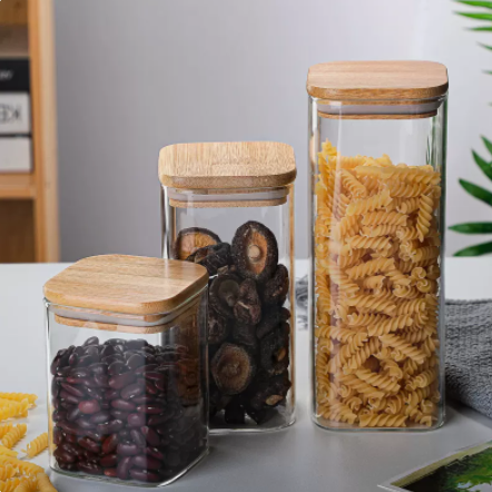 Square Glass Jar 3-Set - 500ml, 800ml & 1100ml